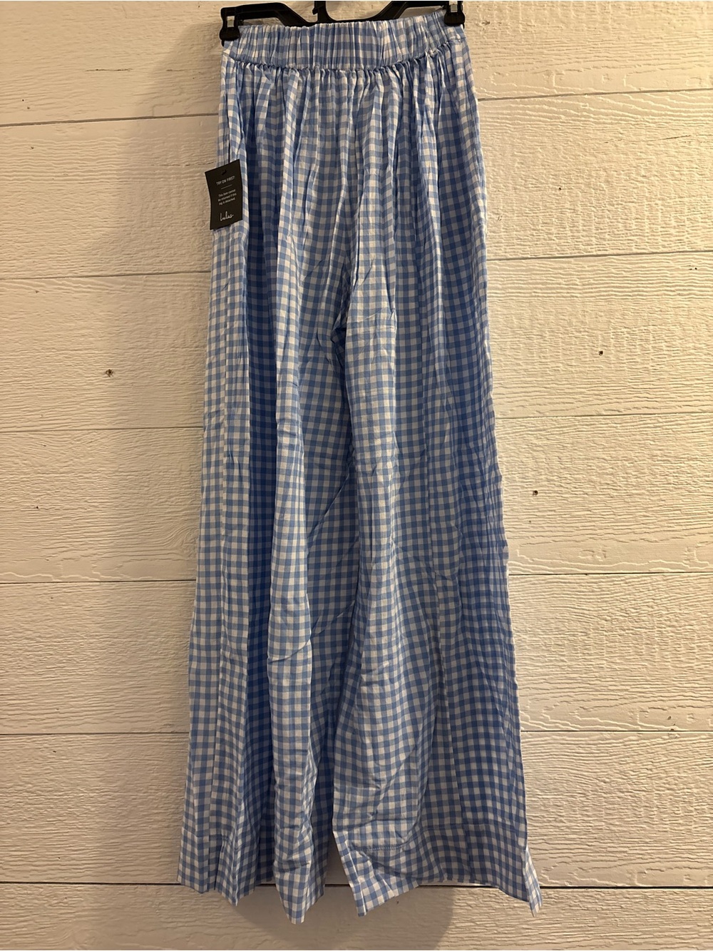 Delphine Blue and White Gingham Wide-Leg Pants - Picture 7 of 7
